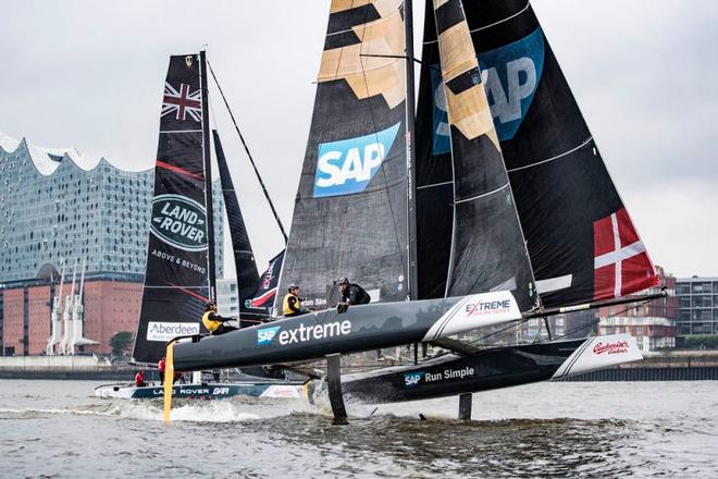 Act 5, Extreme Sailing Series Hamburg – Day 3 – Current season leader SAP Extreme Sailing Team enters the final day of Act 5 in third place. ©  Lloyd Images